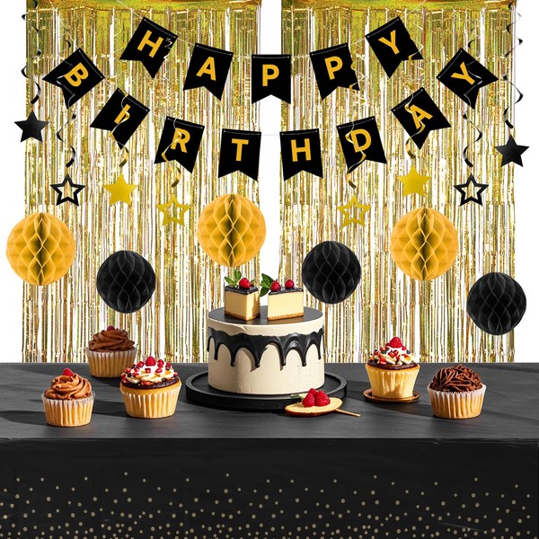 Rishpahu Happy Birthday Banner, Birthday Decorations with 6 Honeycomb Balls,
