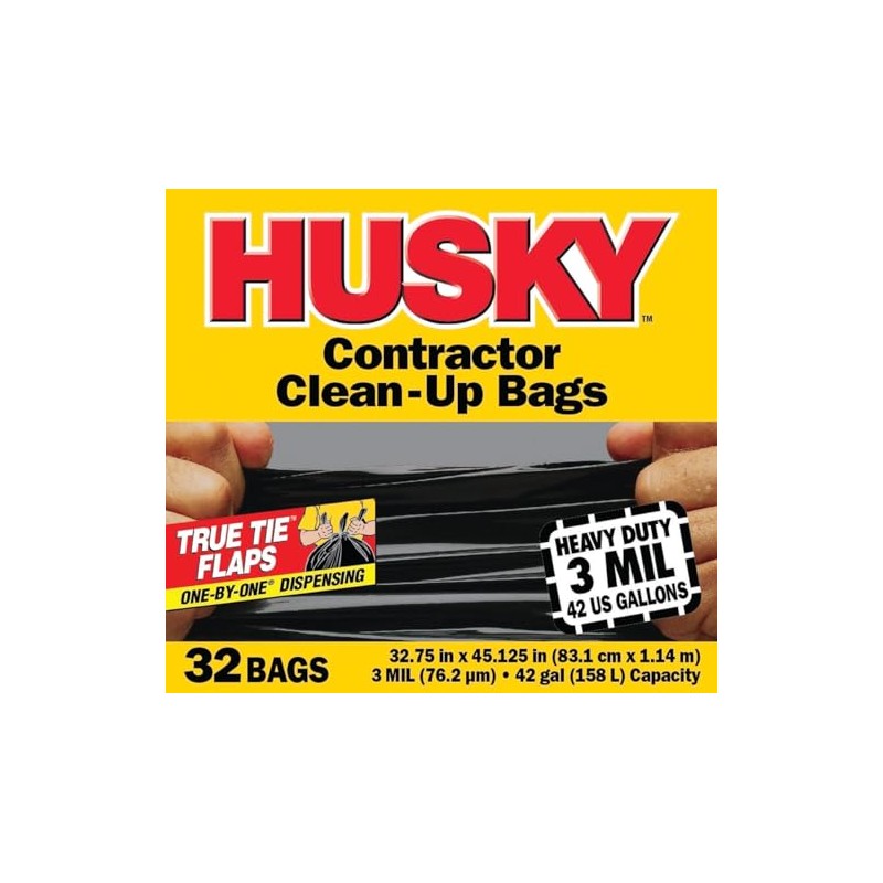 Poly-America 5101357 42 gal Contractor Bag44; Black - 32 Count