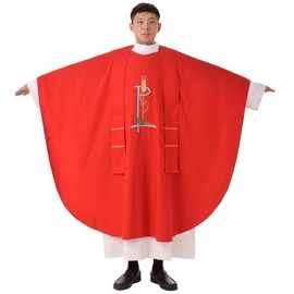 BLESSUME Priest Red Chasuble Catholic Church Bird Wheat Embroidered Clergy Vestment