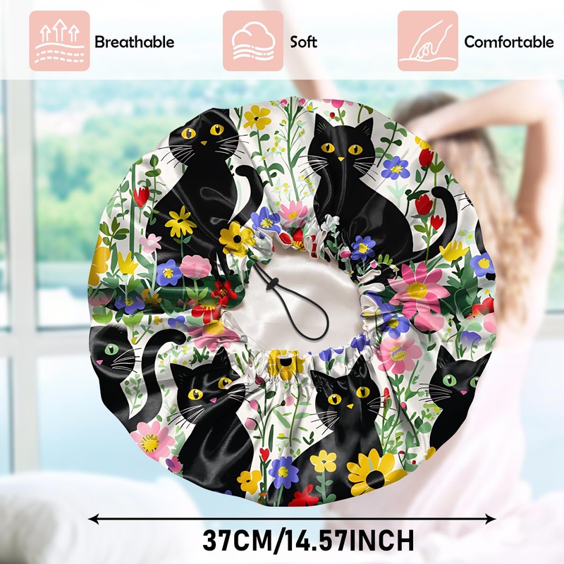 Cabreche Luxury Shower Cap Satin Silk Lined Adjustable Elastic Reusable