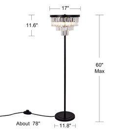 Wellmet 4 Lights Black Floor Lamp, Modern 3 Tiers Crystal Standing Lamp for Living Room Bright Lighting, Elegant Tall Crystal Floor Lamp with Foot Switch for Reading Room, Bedroom, Office (E12 Base)