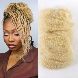 HAPPY&CC Extensiones De Cabello Humano Afro Kinkys A Granel Para Rastas, Trenzas, Microbloqueos, Color Rubio, 30 Cm, 50 Gramos