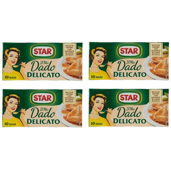 Star: "Il Mio Dado Delicato" Bouillon Cubes, Delicate Taste Pack of 4 10-Cubes Boxes, 10g Each Cube [ Italian Import ]