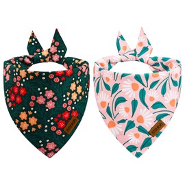 THLOH Spring Dog Bandanas - 2 Pack Floral Dog Scarf for Boy & Girl, Premium Durable Fabric, Adjustable Fit, Gift for Dogs, Daisy Bandana for Large and Extra Large Dogs (X-Large)