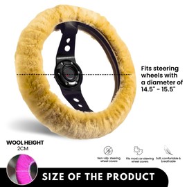 Andalus Brands Australian Sheepskin Steering Wheel Cover, Anti-Slip Universal 15 Inch Fuzzy Steering Wheel Cover Offers a Plush Velvet-Like Touch, Eco-Friendly Fluffy Steering Wheel Cover (Beige)