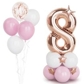 Balloon Dance Rose Gold 8 Balloons,40 Inches Number 8 Balloons with Confetti Balloon,Large Helium Foil Mylar Digital Balloons for Girls Women Birthday Party Decorations Wedding Anniversary Engagement Supplies