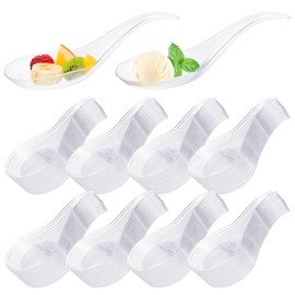 300 Pieces Disposable Appetizer Spoons, Clear Small Tasting Spoons Durable Plastic Mini Serving Spoon with Curved Handle & Flat Base for Ice Cream, Party Desserts, Soups, Sushi, Dipping Sauces