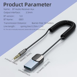 AXFEE 5.0 Aux Bluetooth Adapter, Bluetooth HiFi Reception Hands-Free Call, Car Aux-Aluetooth Adapter, Wireless Audio Adapter with 3.5 mm, for Home Stereo, Speaker, Car, TV, Tablet