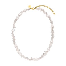 Purelei® - Crystal Wave Keshi Pearl and Rock Crystal Necklace - 18K Gold Plated Adjustable Summer Chic & Spiritual Clarity, Stainless Steel, Abalone