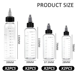 KVBUCC 8-pack 30/60/100/120ml Graduated Bottles With Pointed Mouth, Squeeze Bottle Applicator, With Cap, Transparent Graduated Bottles, Suitable For Hair Dye, Hair Care Oil