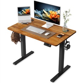 YIHAYO Standing Desk, Adjustable Desk, 40 x 24 Inches Stand Up Desk with Splice Board, Adjustable Height Desk, Electric Desk Computer Desk for Home Office, Black Frame/Rustic Brown Top