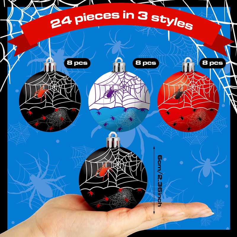 Spider Ball Ornaments 24PCS 2.4in Shatterproof Hanging Decor