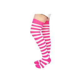 Everything Legwear Striped Thigh High Womens Socks - Over the Knee Stockings (Pink/White)