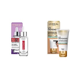 LOreal Paris Serum Facial Anti Arrugas Acido Hialuronico Revitalift  bloqueador solar FPS 50  UV Defender anti-brillo tono medio, 40ml                