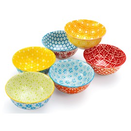 AntoKueh Colorful Ceramic Bowls 10oz, 4.7in small ice cream bowl Set of 6 for Dessert, Snack, Porcelain bowl for Dipping, Sauce, Microwave & oven Safe