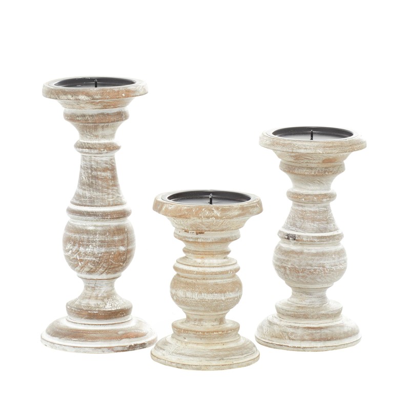 Deco 79 Mango Wood Decorative Candle Holder Turned Style Pillar