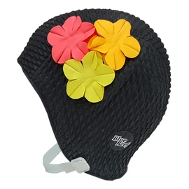 Blue Reef Rome Bubble Single Colour Floral Ladies Classic Retro 3 Flower Bunch 3D Petal 3 Tropical Colours Stylish Vintage Swimming Hat Swim Cap One Size Adults With Adjustable Strap (Black)