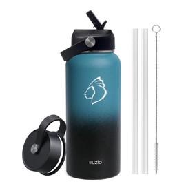 BUZIO Insulated Water Bottle with Straw, 1L Stainless Steel Water Bottle with Straw Lid and Flex Cap Cold for 48 Hrs, Hot for 24 Hrs Double Wall Wide Mouth BPA Free Leak Proof, Indigo Crush