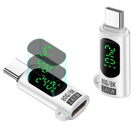 80Gbps USB C Adapter, 240W Type C Male to Female Extender Converter Thunderbolt 4/3 Extension Support 48V/5A 8K@60Hz OTG Data Transfer Charger with LED Digital Display 2 Pack (White)