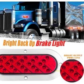 Biqing 2PCS 6'' Oval Trailer Lights Red,24V 25LED Trailer Tail Light Sequential Arrow Stop Brake Light Turn Signal w/Chrome for Truck Trailer Trail Bus Boat RV