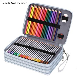 BTSKY 200 Slots Colored Pencil Organizer - Deluxe PU Leather Pencil Case Holder with Removal Handle Strap Pencil Box Large for Colored Pencils Watercolor Pencils Grey