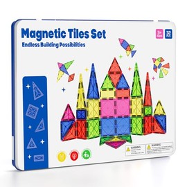 Jumbo Magnetic Tiles with Secure Metal Case, 32 Pcs Large Magnetic Building Blocks for Kids 3-8, STEM Toys for Toddlers, Preschool Learning Montessori Toys, Age 3+ Boy Girl Gift