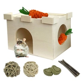 MUYG Wooden Hamster House,Guinea Pig Castle Hideout with Window,Large Space Ventilation Wood Hut for Chinchilla Dwarf Gerbil and Other Small Animals