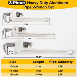 QNCZ Pipe Wrench Set, Professional Aluminum Pipe Wrench 10,14,18 Inch Heavy Duty Plumbers Wrench for Plumbers, Pipe, Home, Auto Repair