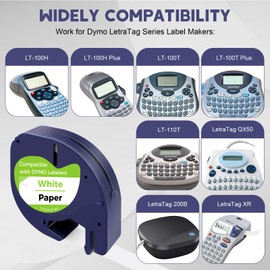 CNMTCCO Label Tape for DYMO Letratag, Label Tape Compatible with DYMO Label Tape 12 mm x 4 m, White Label Tape Works for Dymo Letratag LT-100T 200B, LT-100H XR Black on White (Pack of 3)