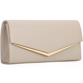 Women’s Evening Handbag Vegan Leather Ladies Envelope Clutch Classic Elegant Purse Bags Beige