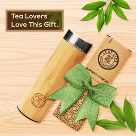 LeafLife Premium Bamboo Tea Bottle for Loose Tea - Tea Infuser Bottle - Tea Gifts - Insulated Water Bottle/Coffee Tumbler/Tea - Tea Gift Set, Tea Accessories - Tea Tumbler 12oz