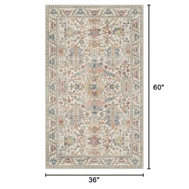 Bavni Area Rug 3x5, Non-Slip Washable Rugs for Living Room Office, Boho Distressed Printed Rug, Low Pile Foldable Decorative Carpet for Bedroom Kitchen Office, Retro Multi