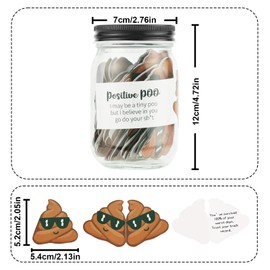Gosknor 60 Stück Positive Poo-Affirmationskarten, Karten zur Emotionalen Unterstützung mit Klarem Glasgefäß Dekoratives Glas-Kotgeschenk zum Aufmuntern von Freunden, Kollegen, Frauen und Männern