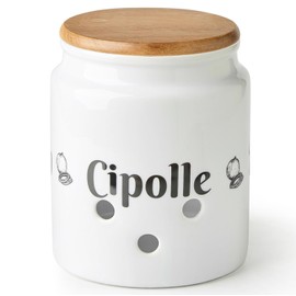 Meideal Large Ceramic Garlic Keeper for Counter, Garlic Holder Storage with Wooden Lid, 5.2 inch Garlic Saver to Keep Your Garlic Cloves Fresh Longer, Garlic Container, Garlic Jar for Kitchen, White