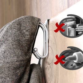 com-four® 4 x Door Hooks, Double Coat Hooks with Foam Protection for Room and Cupboard Doors, Coat Hooks for Hanging without Drilling, Towel and Jacket Holder Made of Metal
