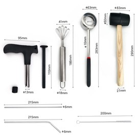 KITment 7-in-1 Coconut Opener Tool Set for Young Mature Coconuts, Coco Nut Meat Removal Tool with Rubber Mallet Meat Removal, Scraper, Straw, Food Grade 304 Stainless Steel