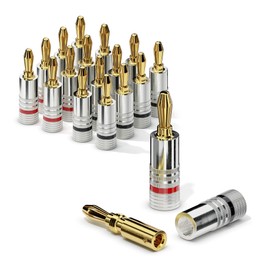 sonero Bananenstecker 16er-Set, für alle Lautsprecherkabel mit einem Durchmesser bis max. 6mm², 16 Stück mit Farbcodierung (8x rot, 8x schwarz), 24k vergoldet