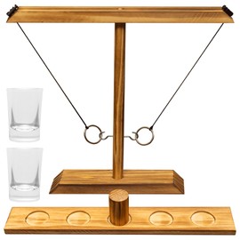 Premium Wooden Swing Ring Hook Game Set with Shot Glasses – Indoor/Outdoor Fun for Adults, Kids, and Family Parties