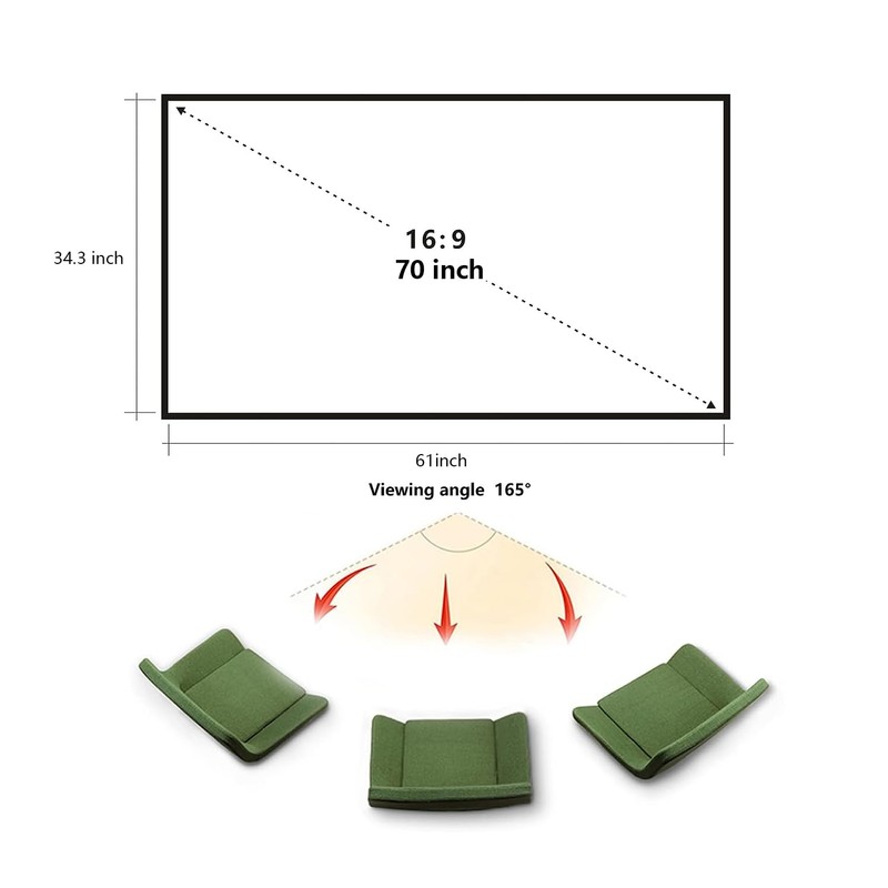 Foldable Projector Screen 70 inch with Lightweight Telescopic Pole Frame