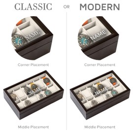 CASE ELEGANCE Monogrammed 12 Slot Espresso Wooden Watch Box Organizer with Glass Display Top