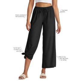 Willit Women's Wide Leg Pants UPF 50+ Swim Beach Pants Lightweight Travel Pants Quick Dry Sun Protective Black L