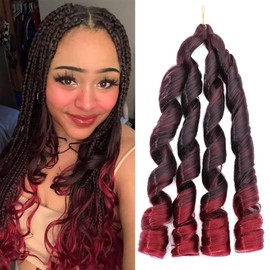 S-noilite French Curl Braiding Hair 24 inch 1 Pack Loose Wavy Spiral Curly Crochet Hair Deep Wave Synthetic Extensions for Braiding Pre Stretched Bouncy Braiding Hair, Black mix Burgundy