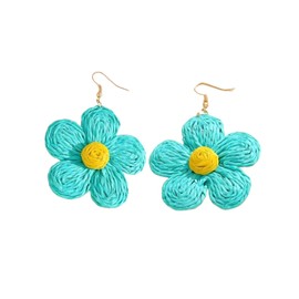 Rattan Flower Drop Earrings for Women Boho Raffia Straw Dangle Earrings Sunflower Earring (Green)