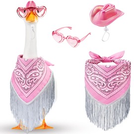 Sunnymove Pink Disco Cowgirl Goose Outfit Fringe Rhinestone Bandana with Heart Sunglasses and Cowboy Hat for 23" Cement Lawn Goose Statue Clothes Western Party Bachelorette Yard Outdoor
