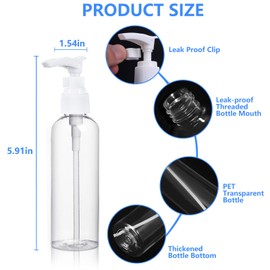 DTDNZKN 4 Pack 3.4 Oz (100ml) TSA Approved Travel Pump Bottles for Toiletries Clear Travel Size Bottles Leak Proof with Labels