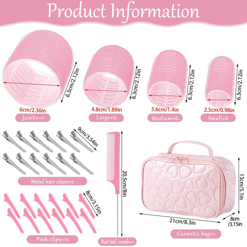 Obeoby 4 Sizes Hair Rollers with Gift Makeup Bag, Rollers