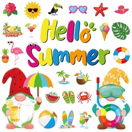 25Pcs Summer Beach Magnets Car Decorations, Hello Summer Refrigerator Magnets Summer Beach Cruise Door Magnets Stickers for Summer Party Fridge Mailbox Cruise Cabin Door Decor