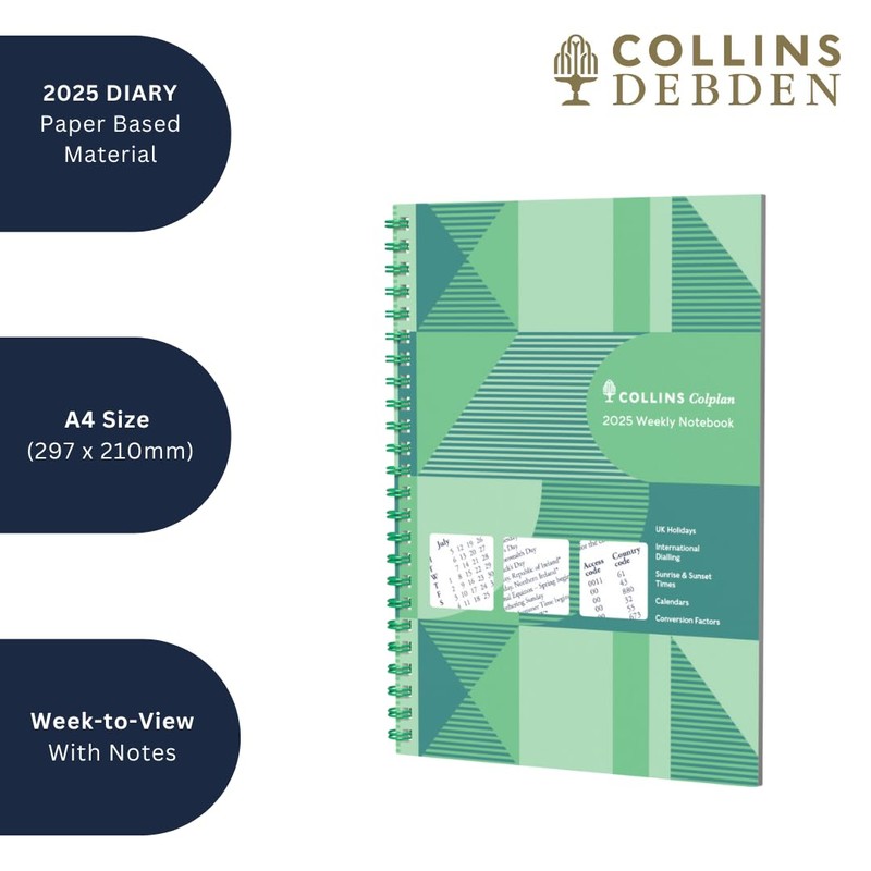Collins Colplan 2025 A4 Weekly Notebook Diary - Green -