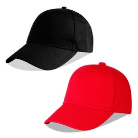 LANGZHEN Cotton Outdoor Toddler Girls Boys Plain Baseball Cap Baby Infant Structured Adjustable Hat for Kids Sun Hat(S-Black+Red)
