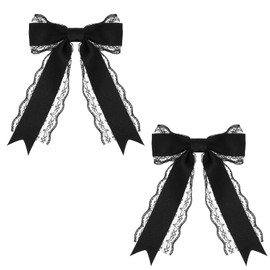 2 Pcs Black Bow Hair Clip, Lace Bow Hairclips, Bow Clip Accessories, Lace Bows for Hairpin, Cute Tulle Bow Hair for Birthday Wedding